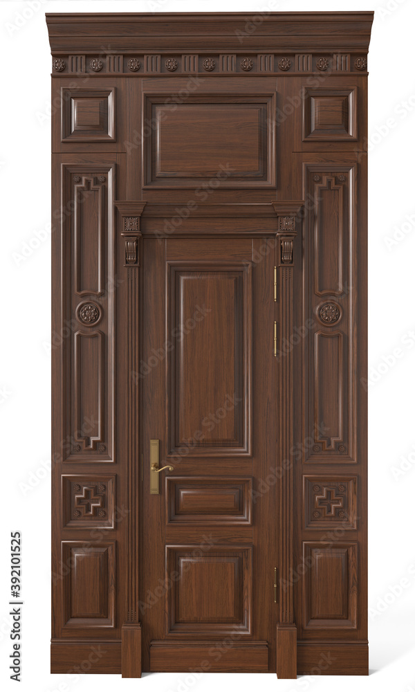 3D image classic door and panels in the interior of the room 3D image classic door and panels in the interior of the room