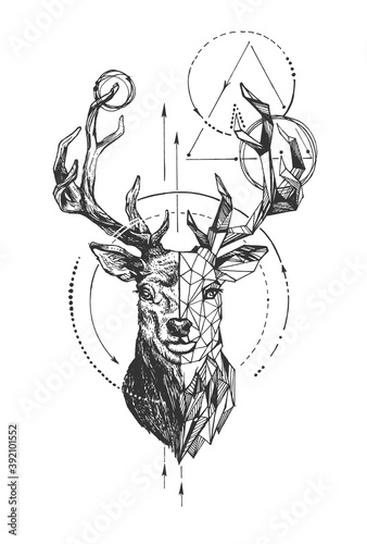 Engraving deer in polygonal style