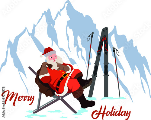 skiing on the mountain holiday santa isolated alps 