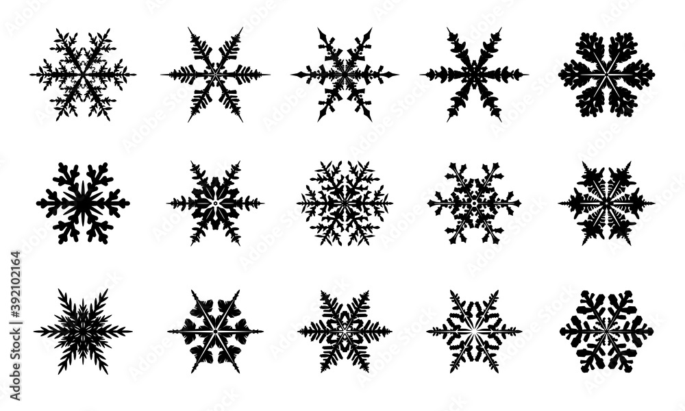 Black isolated snowflake icons. Vector Illustration. Christmas decoration. Black isolated snowflake icons. Vector Illustration. Christmas decoration.