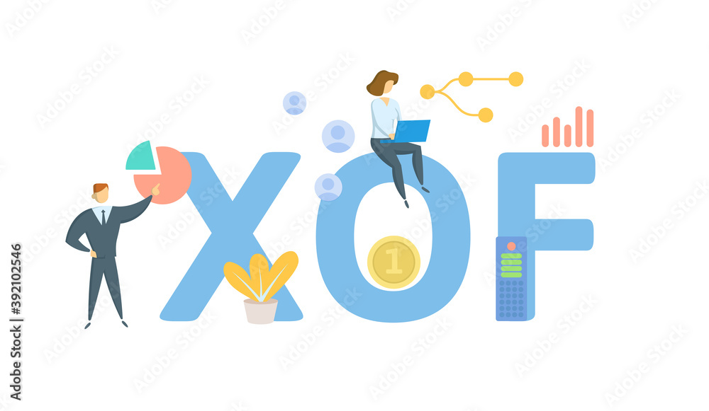 XOF, West African CFA franc, currency designation. Concept with keywords, people and icons. Flat vector illustration. Isolated on white background. XOF, West African CFA franc, currency designation. Concept with keywords, people and icons. Flat vector illustration. Isolated on white background.