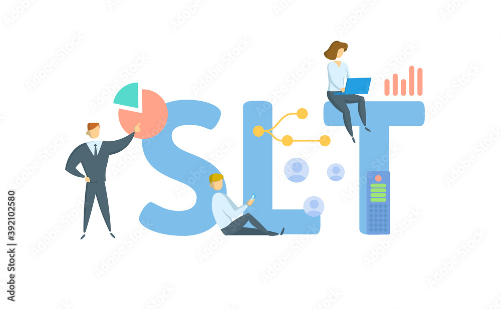 SLT, Senior Leadership Team. Concept with keywords, people and icons. Flat vector illustration. Isolated on white background.