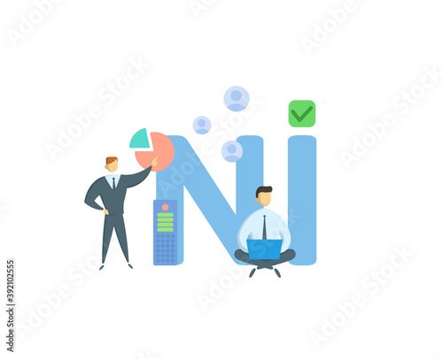 NI, Net Income. Concept with keywords, people and icons. Flat vector illustration. Isolated on white background.