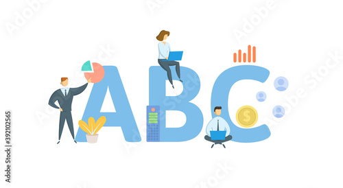 ABC, Audit Bureau of Circulation. Concept with keywords, people and icons. Flat vector illustration. Isolated on white background.