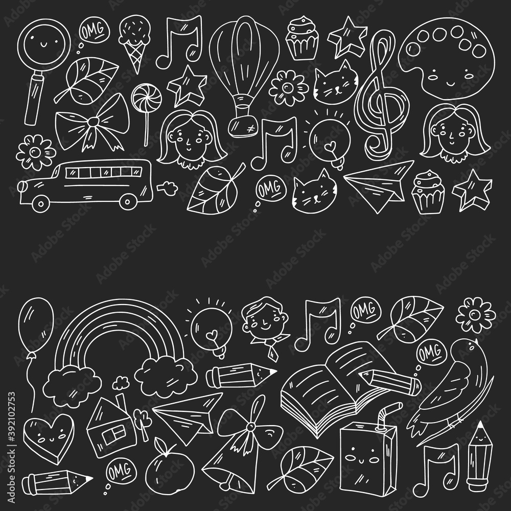 Education icons set. School and colledge. Creativity and imagination.