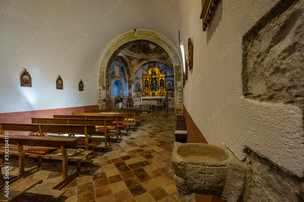 iglesia  del siglo XVI, santuario de origen romanico de Santa María de la Nuez , municipio de Bárcabo,Sobrarbe, Provincia de Huesca, Spain, europe