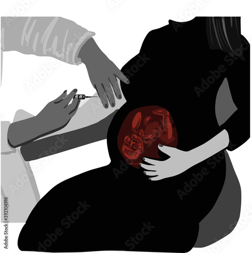 Beautiful young pregnant woman getting vaccine shot on her arm by lovely professional female obstetrician. can be beneficial for outdoor posters and banners.