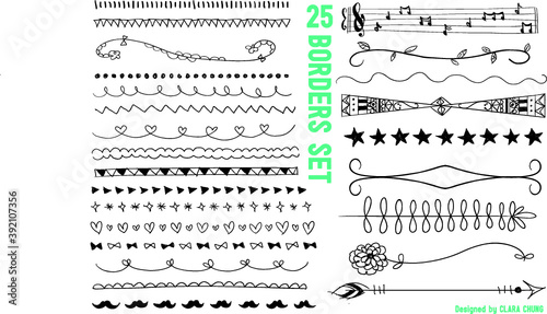 set of hand drawn cute vector borders dividers lines stars 