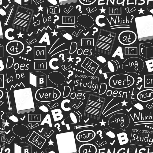 Seamless vector pattern. Learning English. Flat design, vector illustration.