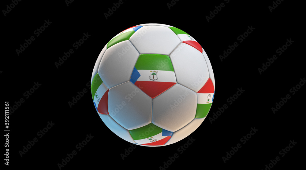 Soccer ball with the flag of Equatorial Guinea on black background. 3D Rendering Soccer ball with the flag of Equatorial Guinea on black background. 3D Rendering