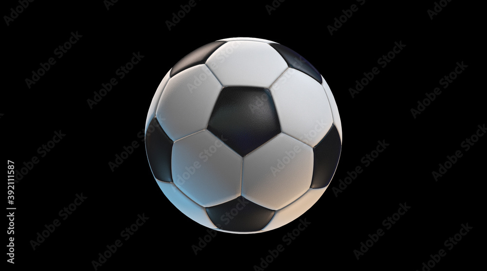 Soccer ball on black background. 3D Rendering
