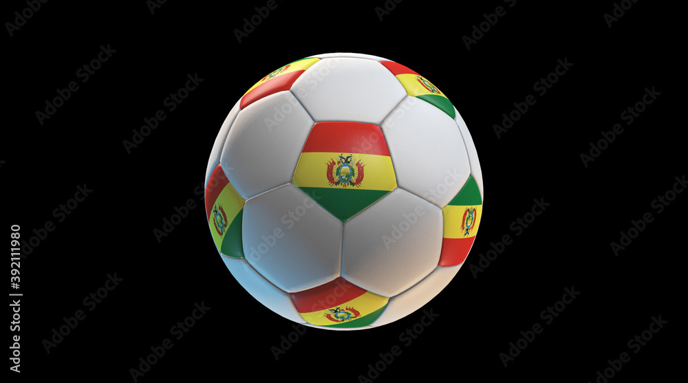 Soccer ball with the flag of Bolivia on black background. 3D Rendering Soccer ball with the flag of Bolivia on black background. 3D Rendering
