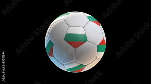 Soccer ball with the flag of Bulgaria on black background. 3D Rendering