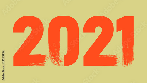 Happy New Year 2021 colored text in trendy flatten style design for seasonal holidays flyers, greetings and invitations cards and christmas themed congratulations and banners. Vector illustration.