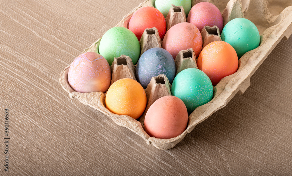 Colorful Easter Eggs in Egg Carton