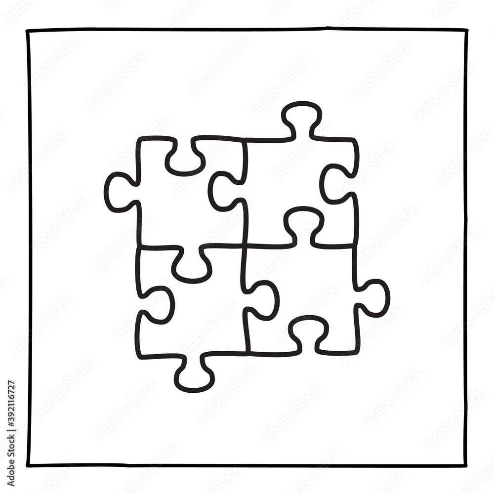 Doodle puzzle icon or logo, hand drawn with thin black line. Doodle puzzle icon or logo, hand drawn with thin black line.