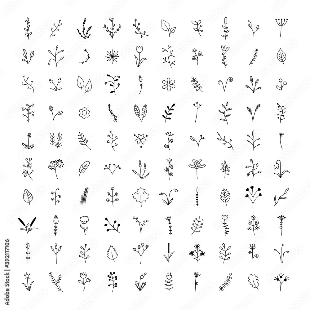 set of hundred vector flowers