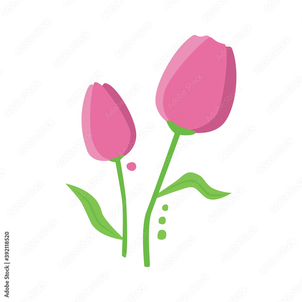 vector pink tulip with leaves