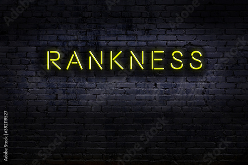 Night view of neon sign on brick wall with inscription rankness photo