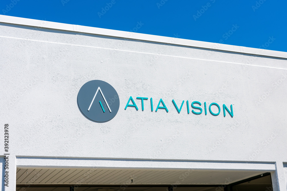 Atia Vision logo and sign at headquarters. Atia Vision is a portfolio ...