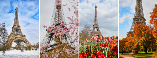 Collage of four photos of the Eiffel tower during different seasons © Ekaterina Pokrovsky