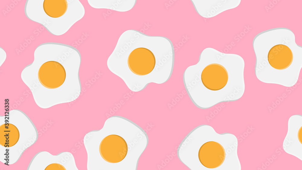 Egg seamless pattern. Cartoon with simple gradient design. Fried and whole eggs. Breakfast symbols. Vector drawing isolated on whi Egg seamless pattern. Cartoon with simple gradient design. Fried and whole eggs. Breakfast symbols. Vector drawing isolated on whi