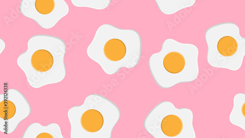 Egg seamless pattern. Cartoon with simple gradient design. Fried and whole eggs. Breakfast symbols. Vector drawing isolated on whi