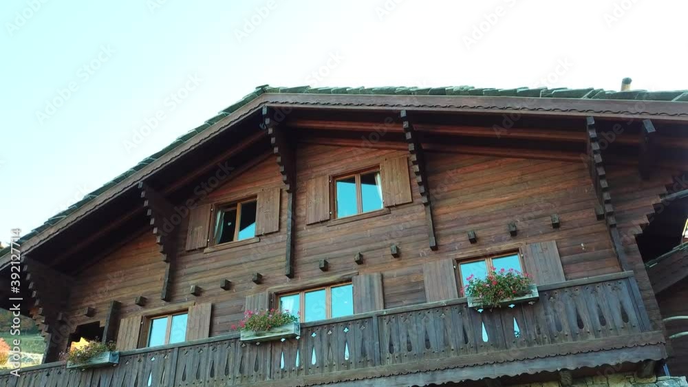 Switzerland, Swiss Alps. Aerial view of the traditional swiss chalet Switzerland, Swiss Alps. Aerial view of the traditional swiss chalet