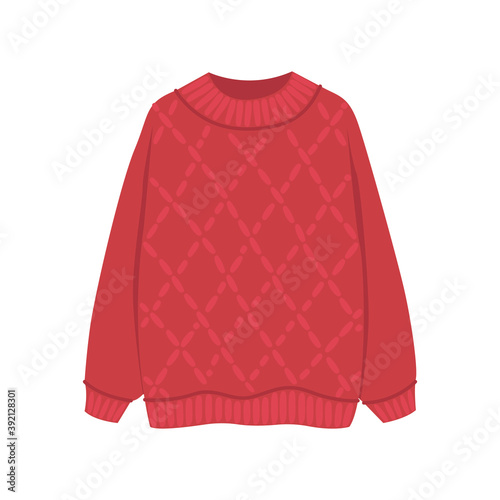 Flat vector cartoon illustration of a cozy warm sweater. Women's knitted warm clothing on a white background
