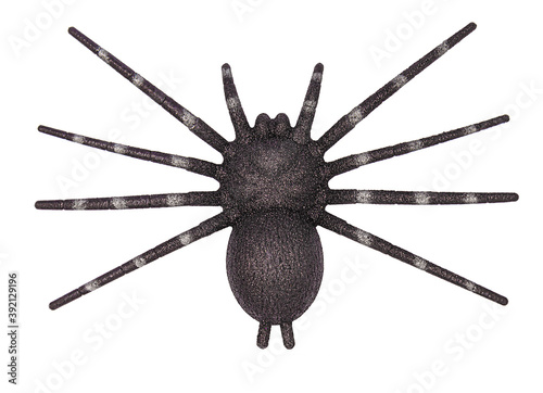 Top view of Halloween decoration with black fake glittering spider photo