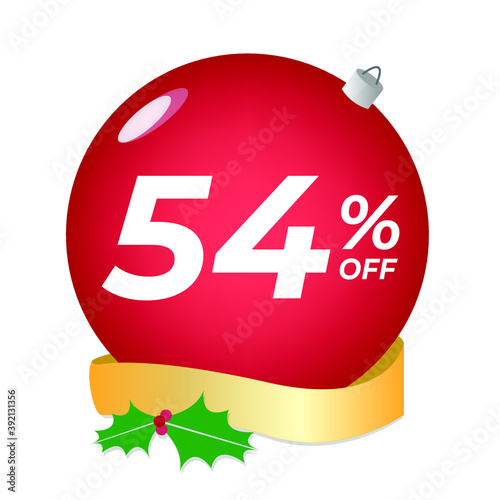 54% off. Fifty-four percent discount. Christmas sale banner. Red bubble with ornaments on a white background vector.
