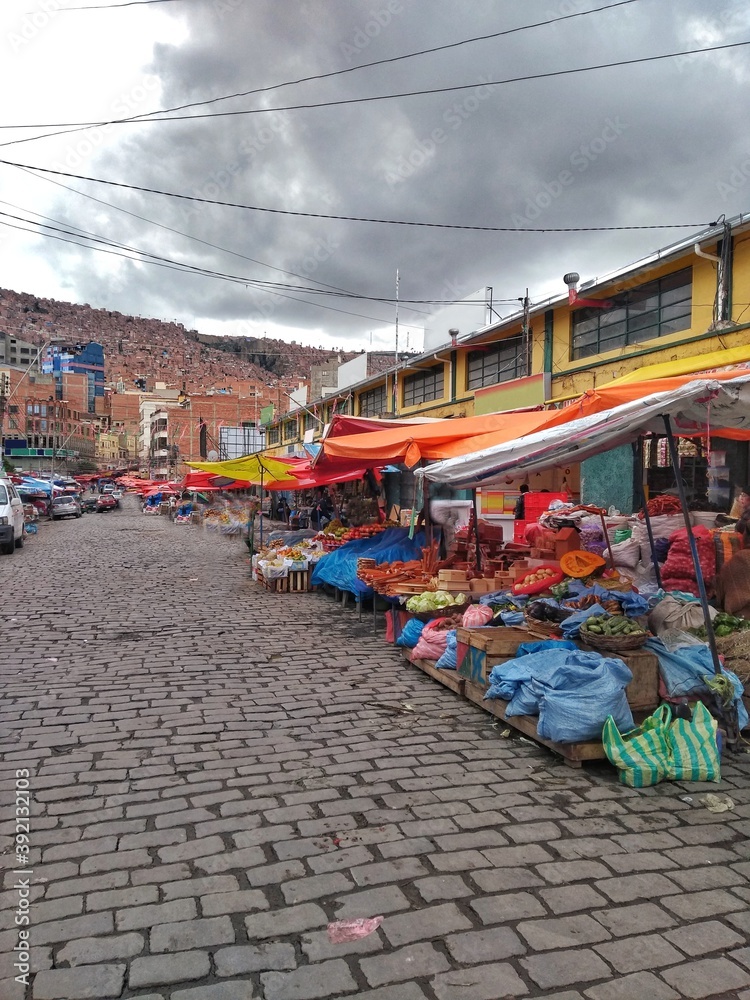 Market - La Paz, Bolivia, South America - La Paz, in Bolivia, is the highest administrative capital in the world, resting on the Andes’ Altiplano plateau at more than 3,500m above sea level.