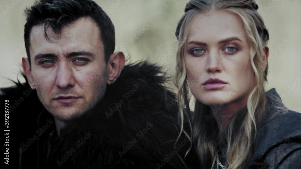 Beautiful medieval couple in authentic clothes, portrait, blonde woman, 4k Beautiful medieval couple in authentic clothes, portrait, blonde woman, 4k