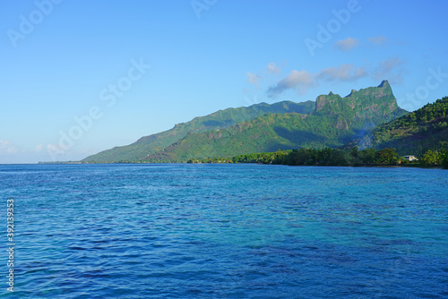 View of the island of Moorea near Tahiti in French Polynesia, South Pacific