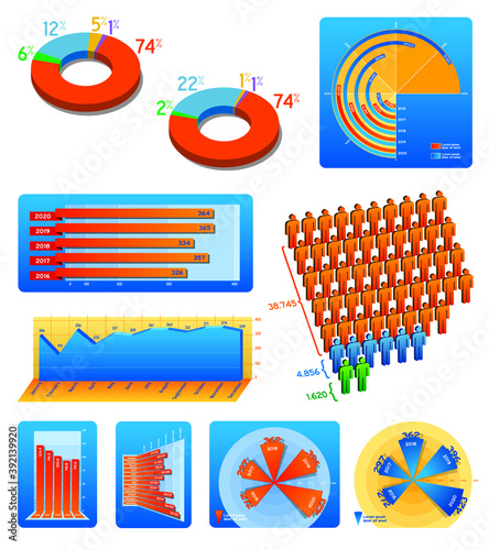 Set of modern charts and colorful infographic diagrams. Vector illustration.