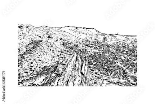 Building view with landmark of Colorado Springs is a home rule municipality that is the largest city by area in Colorado. Hand drawn sketch illustration in vector. photo