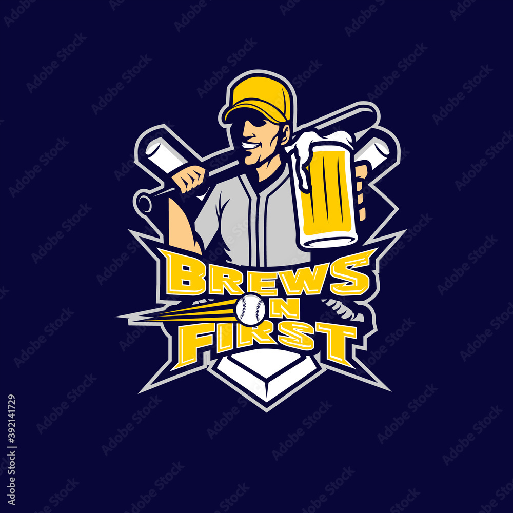 beer brew baseball team sport mascot emblem vector illustration