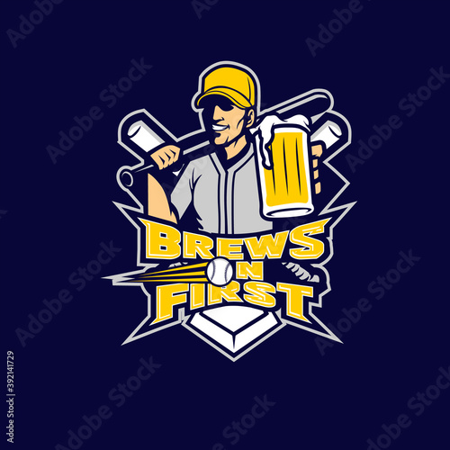 beer brew baseball team sport mascot emblem vector illustration