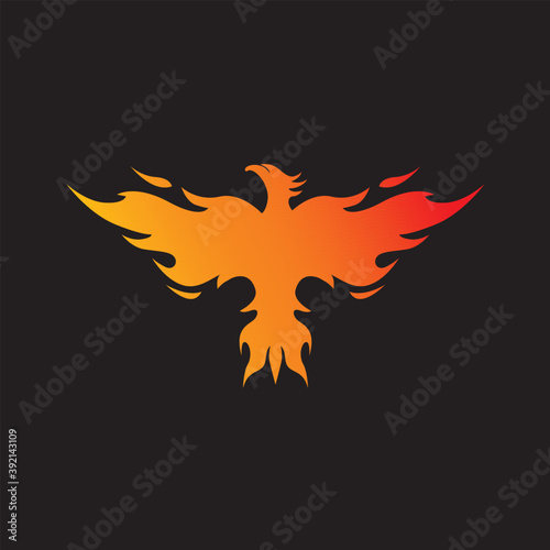 simple abstract flaming flying phoenix bird vector icon