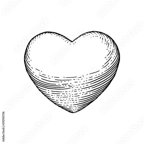 Heart with rays. Vector black vintage engraving illustration isolated on a white background. For web, poster, info graphic.