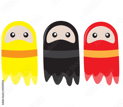 ninja ghost with 3 color illustrations in flat design, halloween day ghost