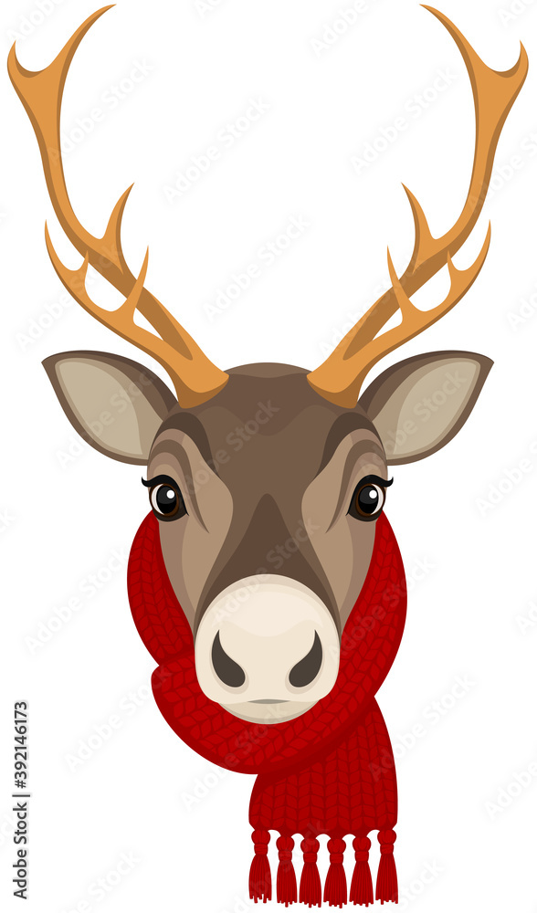 Vector illustration of a cartoon reindeer wearing a bright red scarf. Vector illustration of a cartoon reindeer wearing a bright red scarf.