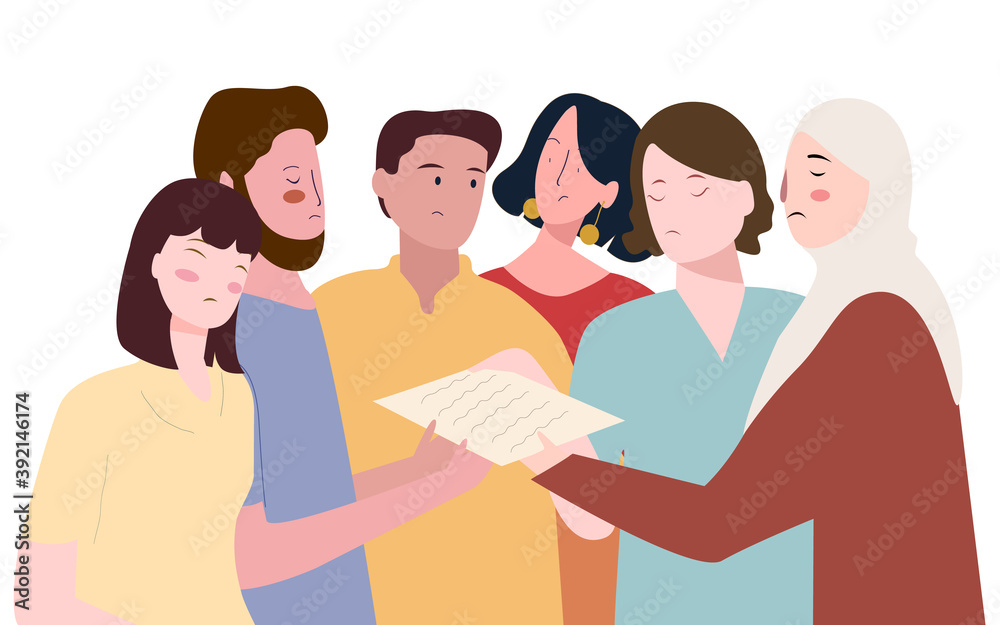 group men women crowding in dispute pay attention paperwork with flat cartoon style group men women crowding in dispute pay attention paperwork with flat cartoon style