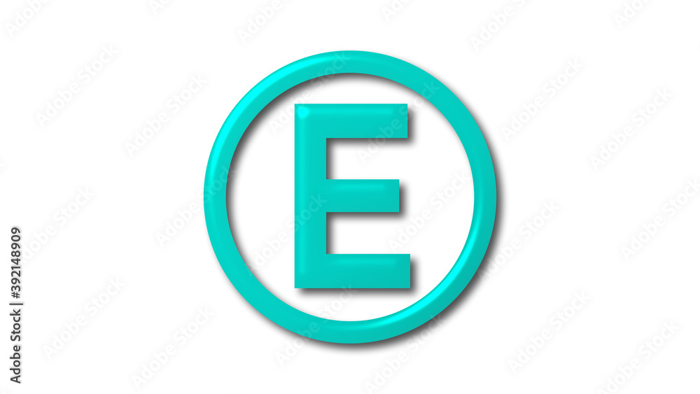 New cyan shiny E 3d letter logo on white background New cyan shiny E 3d letter logo on white background