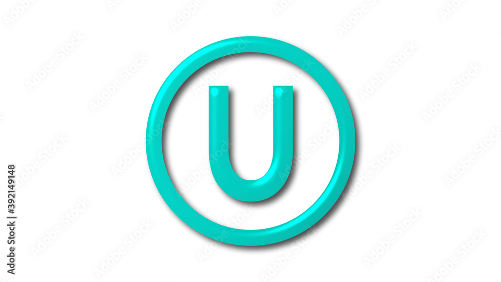 Amazing cyan shiny U 3d letter logo on white background, 3d letter logo Amazing cyan shiny U 3d letter logo on white background, 3d letter logo