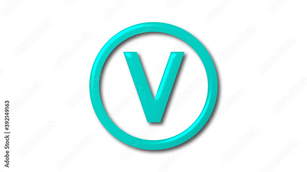 Amazing cyan shiny V 3d letter logo on white background, Letter logo Amazing cyan shiny V 3d letter logo on white background, Letter logo