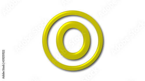 Amazing yellow shiny O 3d logo on white background