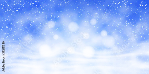 Winter blue background, blizzard. Vector illustration, bokeh effect, EPS10