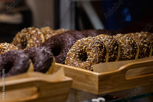 delicious donuts on the wood plate