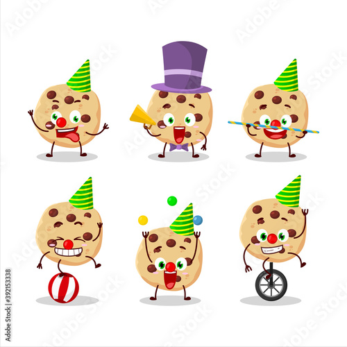 Cartoon character of chocolate chips with various circus shows © kongvector